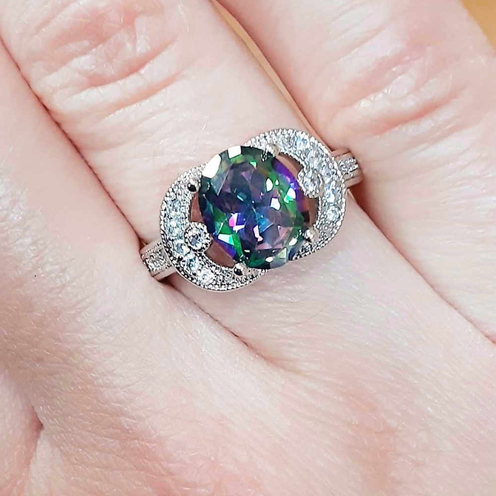 NWOT White Gold Mystic Topaz & CZ Ring